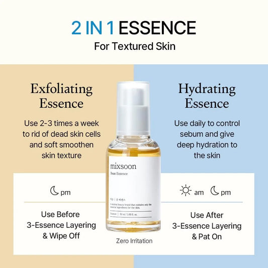 Korean Skin Care Mixsoon Glow Bean Essence,Hydrating Exfoliating Hyaluronic Acid Serum Facial Moisturizing Barrier Serum 50ml