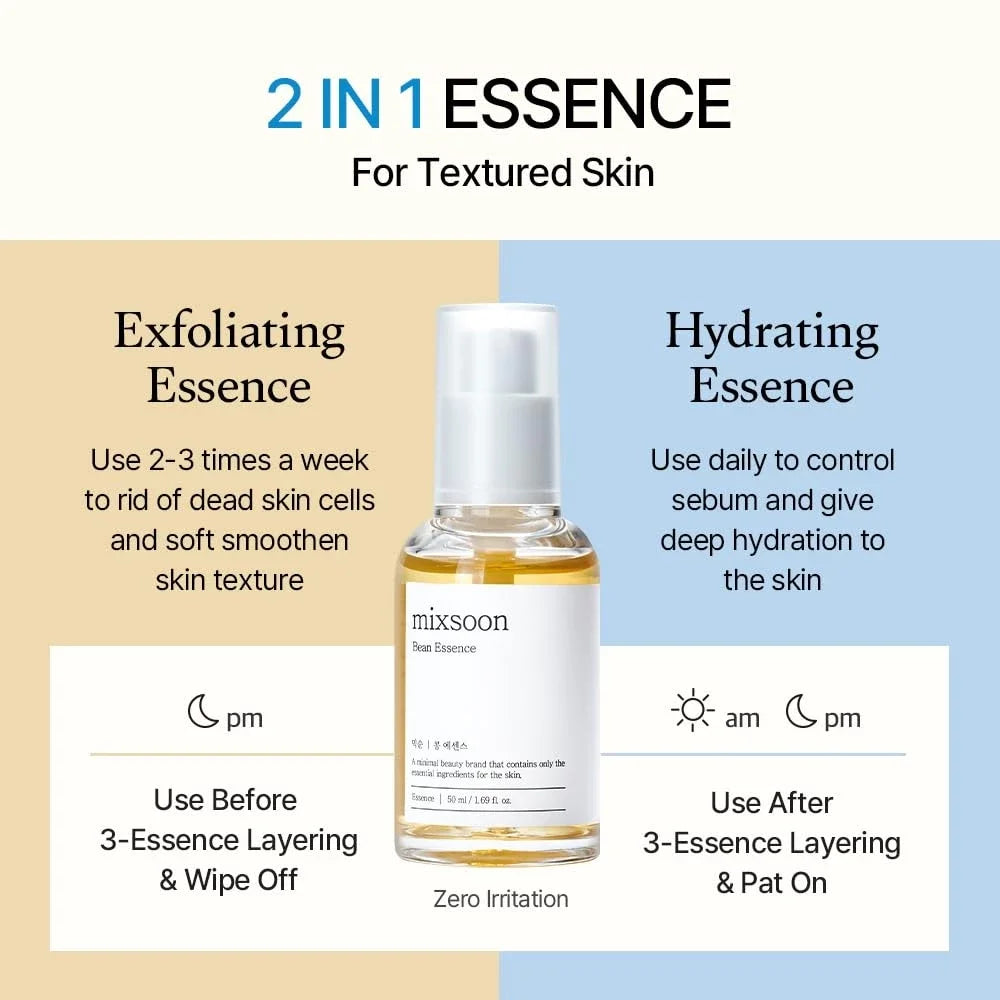 Korean Skin Care Mixsoon Glow Bean Essence,Hydrating Exfoliating Hyaluronic Acid Serum Facial Moisturizing Barrier Serum 50ml